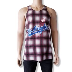 Los Angeles Plaid Baseball Print Tank Top Size Medium